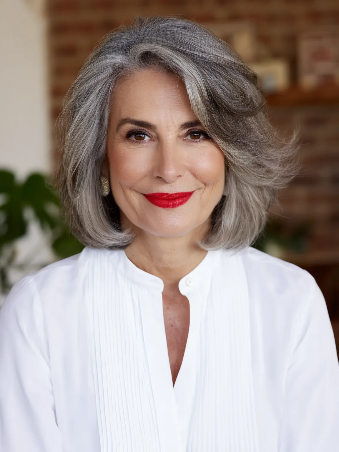 Wavy Silver Layered Bob with Side-Swept Bangs
